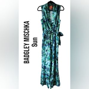 NWOT Badgley Mischka floral tropical print swimsuit jumpsuit coverup siz…